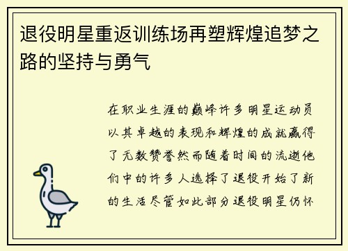 退役明星重返训练场再塑辉煌追梦之路的坚持与勇气