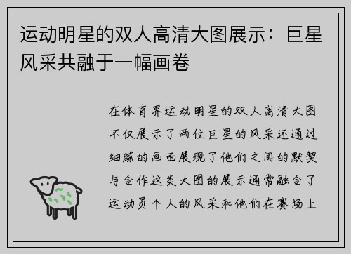运动明星的双人高清大图展示：巨星风采共融于一幅画卷